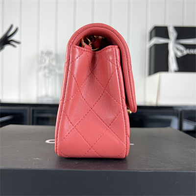 Cha.nel Mini Classic Flap Bag Lambskin Gold Tone Metal Pink 01116