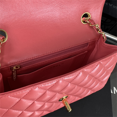 Cha.nel Mini Classic Flap Bag Lambskin Gold Tone Metal Pink 01116