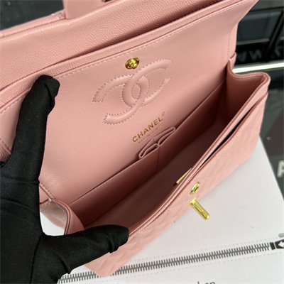 Cha.nel Small Classic Flap Bag Grained Calfskin Gold Tone Metal Pink 01117