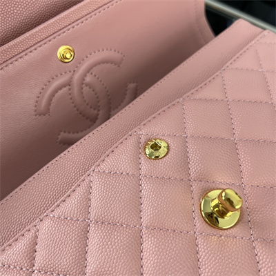 Cha.nel Small Classic Flap Bag Grained Calfskin Gold Tone Metal Pink 01117
