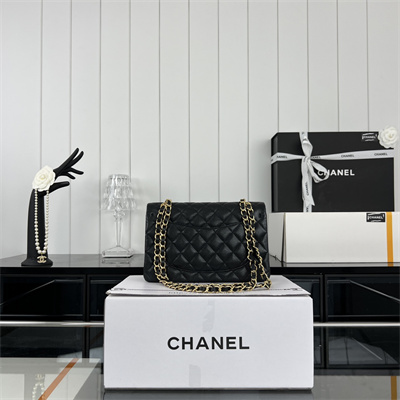 Cha.nel Small Classic Flap Bag Grained Calfskin Gold Tone Metal Black 01117