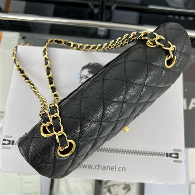 Cha.nel Small Classic Flap Bag Grained Calfskin Gold Tone Metal Black 01117