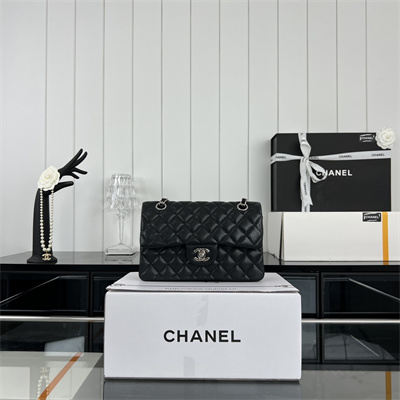 Cha.nel Small Classic Flap Bag Grained Calfskin Silver Tone Metal Black 01117