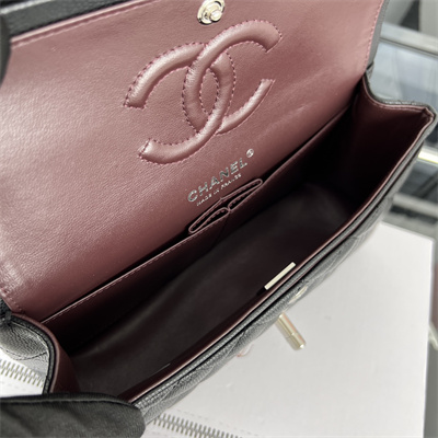 Cha.nel Small Classic Flap Bag Grained Calfskin Silver Tone Metal Black 01117