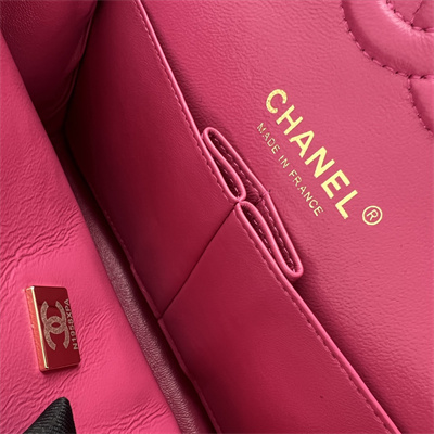 Cha.nel Small Classic Flap Bag Grained Calfskin Gold Tone Metal Fuchsia 01117