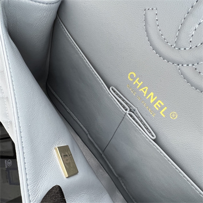 Cha.nel Small Classic Flap Bag Grained Calfskin Gold Tone Metal Lt Blue 01117