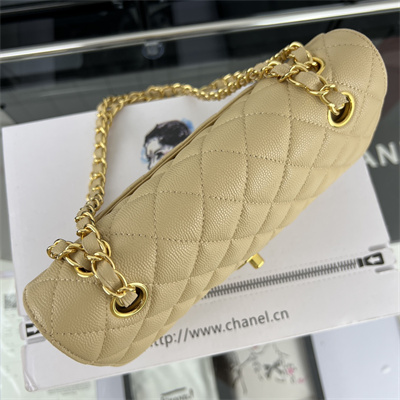Cha.nel Small Classic Flap Bag Grained Calfskin Gold Tone Metal Beige 01117