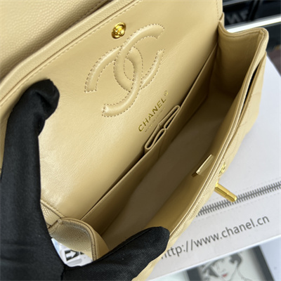 Cha.nel Small Classic Flap Bag Grained Calfskin Gold Tone Metal Beige 01117