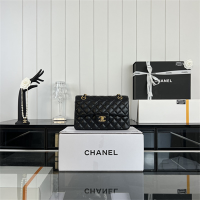 Cha.nel Small Classic Flap Bag Lambskin Gold Tone Metal Black 01117