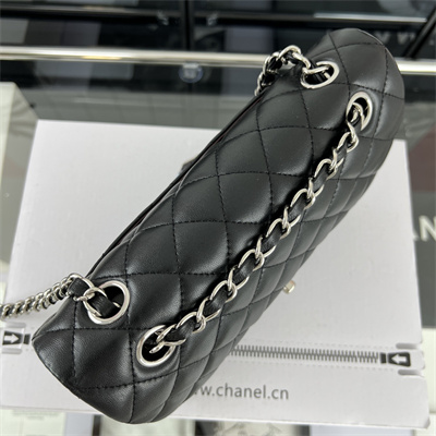 Cha.nel Small Classic Flap Bag Lambskin Silver Tone Metal Black 01117