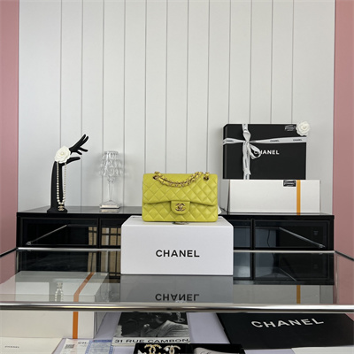 Cha.nel Small Classic Flap Bag Lambskin Gold Tone Metal Yellow 01117