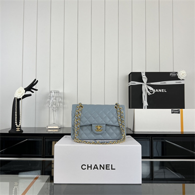 Cha.nel Small Classic Flap Bag Lambskin Gold Tone Metal Lt Blue 01117