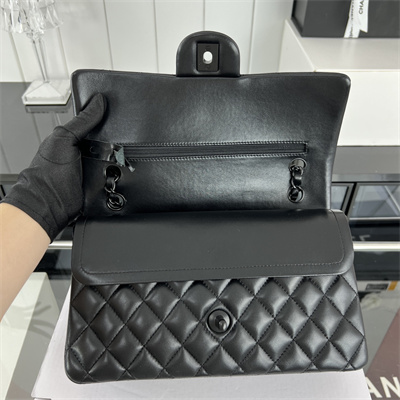 Cha.nel Medium Classic Flap Bag Lambskin Black Tone Metal Black 01112