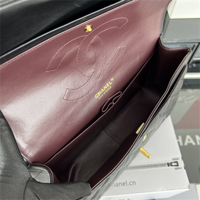 Cha.nel Large Classic Flap Bag Lambskin Gold Tone Metal Black 58600