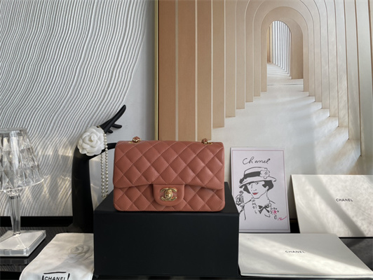 Cha.nel Mini Classic Flap Bag Grained Calfskin Gold Tone Metal Caramel 01116