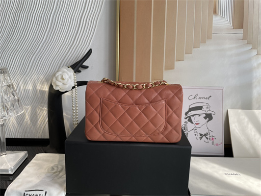 Cha.nel Mini Classic Flap Bag Grained Calfskin Gold Tone Metal Caramel 01116