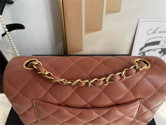 Cha.nel Mini Classic Flap Bag Grained Calfskin Gold Tone Metal Caramel 01116