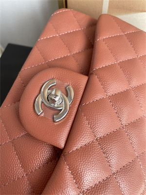 Cha.nel Mini Classic Flap Bag Grained Calfskin Silver Tone Metal Caramel 01116