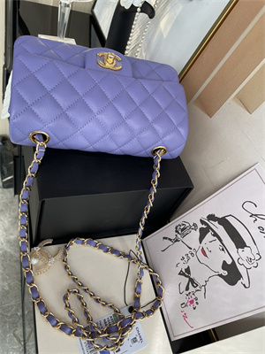 Cha.nel Mini Classic Flap Bag Grained Calfskin Gold Tone Metal Purple 01116