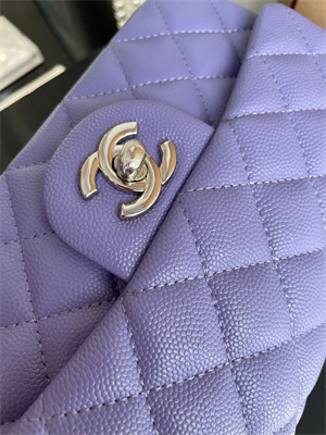 Cha.nel Mini Classic Flap Bag Grained Calfskin Silver Tone Metal Purple 01116