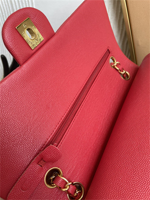 Cha.nel Medium Classic Flap Bag Grained Calfskin Gold Tone Metal Red 01112