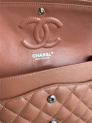 Cha.nel Medium Classic Flap Bag Grained Calfskin Silver Tone Metal Caramel 01112