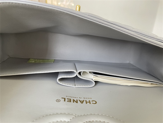 Cha.nel Medium Classic Flap Bag Lambskin Gold Tone Metal Lt Blue 01112