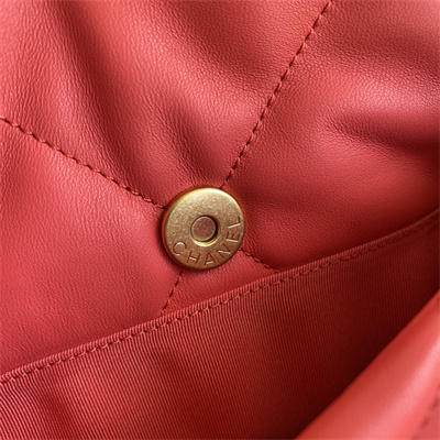 Cha.nel 19 Handbag Lambskin Gold Double C Metal Red AS1160