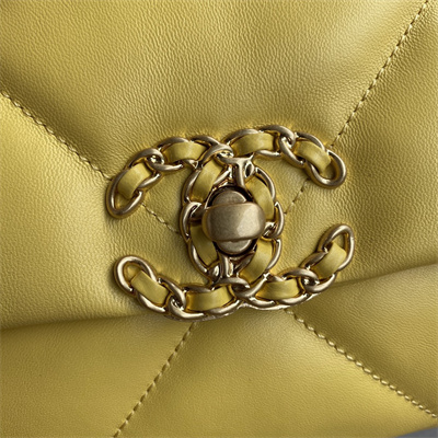 Cha.nel 19 Handbag Lambskin Gold Double C Metal Yellow AS1160