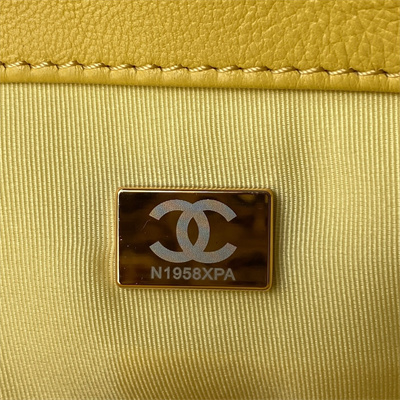 Cha.nel 19 Handbag Lambskin Gold Double C Metal Yellow AS1160