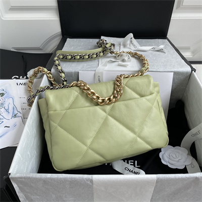 Cha.nel 19 Handbag Lambskin Gold Double C Metal Lt Green AS1160