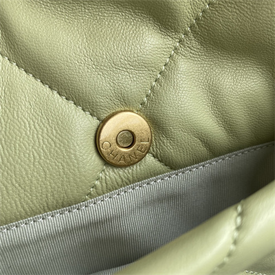 Cha.nel 19 Handbag Lambskin Gold Double C Metal Lt Green AS1160