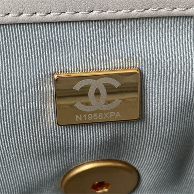 Cha.nel 19 Handbag Lambskin Gold Double C Metal Grey AS1160