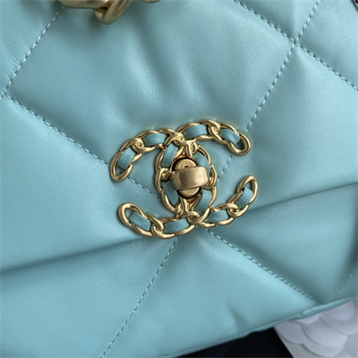 Cha.nel 19 Handbag Lambskin Gold Double C Metal Blue AS1160