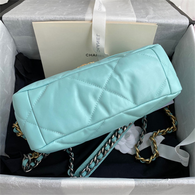 Cha.nel 19 Handbag Lambskin Gold Double C Metal Blue AS1160