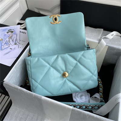 Cha.nel 19 Handbag Lambskin Gold Double C Metal Blue AS1160