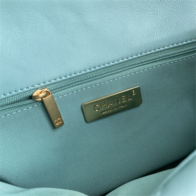 Cha.nel 19 Handbag Lambskin Gold Double C Metal Blue AS1160