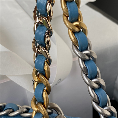 Ch*el 19 handbag denim silver double c metal as1160