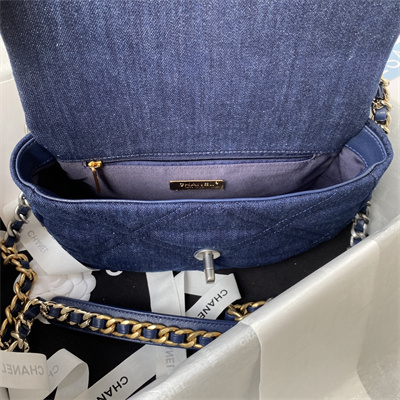 Ch*el 19 handbag dk denim silver double c metal as1160