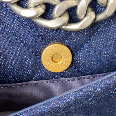 Ch*el 19 handbag dk denim silver double c metal as1160
