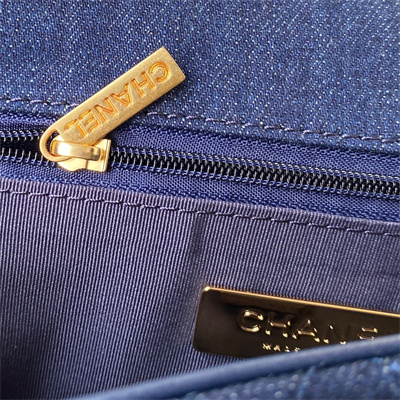 Ch*el 19 handbag dk denim silver double c metal as1160