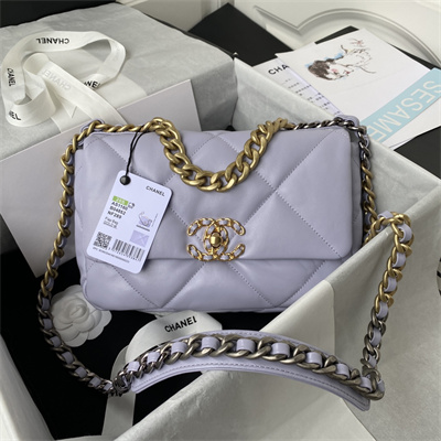 Ch*el 19 handbag lambskin gold double c metal lilac as1160