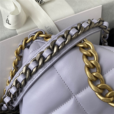 Ch*el 19 handbag lambskin gold double c metal lilac as1160