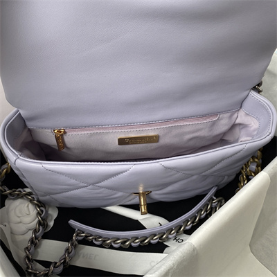 Ch*el 19 handbag lambskin gold double c metal lilac as1160