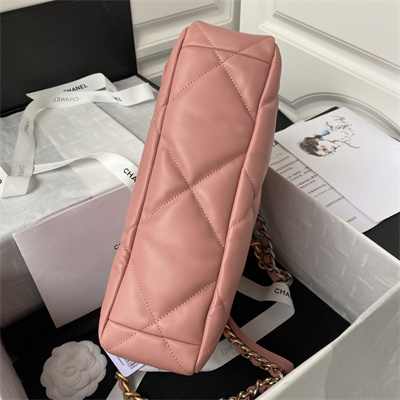 Cha.nel 19 Large Handbag Lambskin Silver Double C Metal Pink AS1161