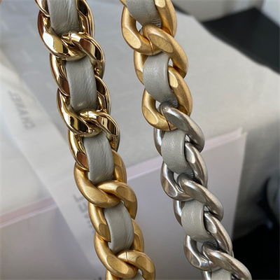 Cha.nel 19 Large Handbag Lambskin Silver Double C Metal Grey AS1161