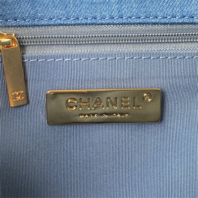 Cha.nel 19 Large Handbag Denim Silver Double C Metal AS1161