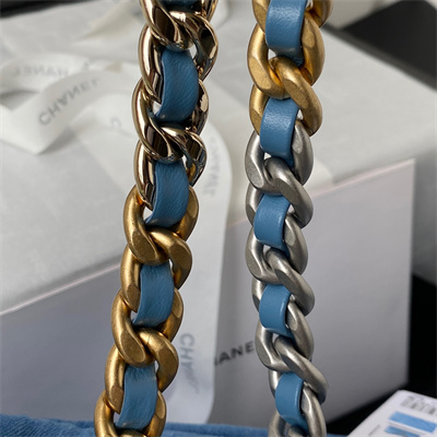 Cha.nel 19 Large Handbag Denim Silver Double C Metal AS1161