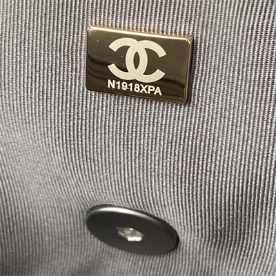 Cha.nel 19 Large Handbag Lambskin Silver Double C Metal Dk Grey AS1161