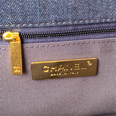 Cha.nel 19 Large Handbag Dk Denim Silver Double C Metal AS1161